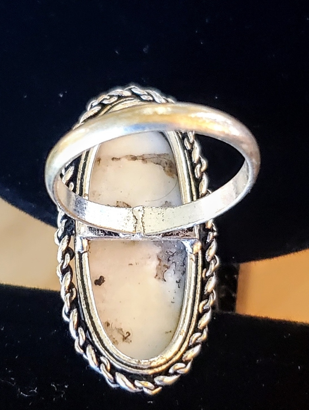 Sterling Silver Artisan White M.O.P. Oval Cabochon Stone Ring - Picture 3 of 4